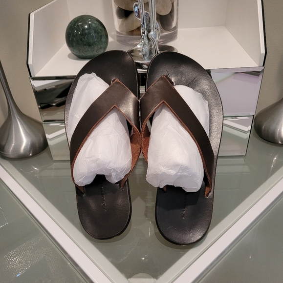 Banana Republic Men Sandals 100% Italian Leather - Picture 1 of 6